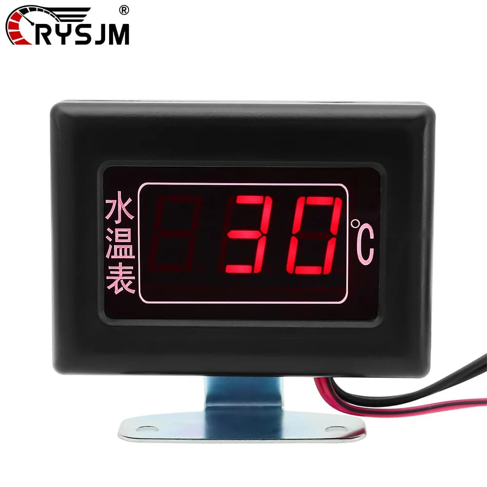 Car Red LED Digital Water Temperature Gauges 0-120 ℃ with Flashing Alarm for 12V24V Car Boat Vehicle Water Temperature Sensor
