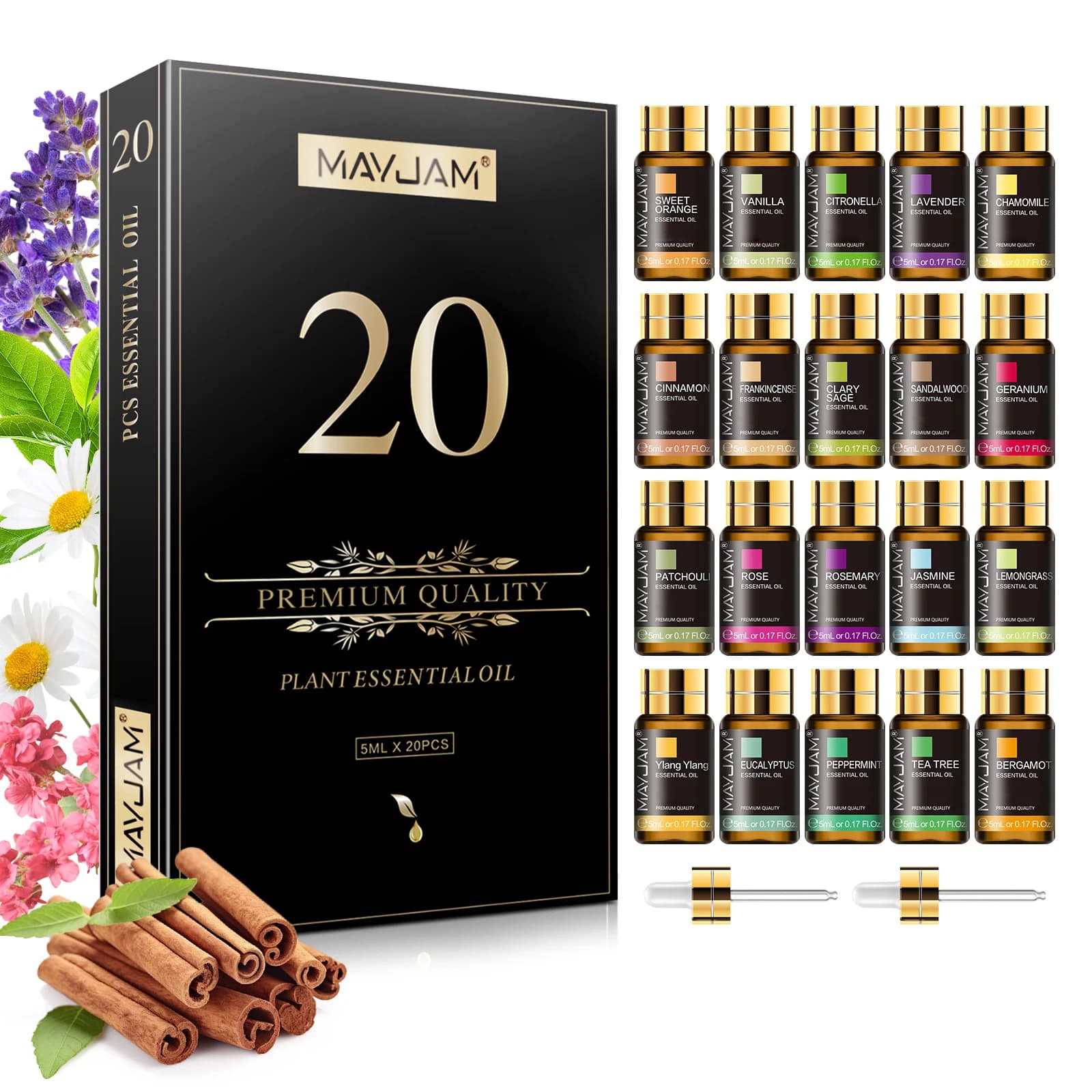 MAYJAM Super gift set 20 bottles of essential oils for aromatherapy Patchouli Rosa Citronella Camomilla Ylang for diffuser
