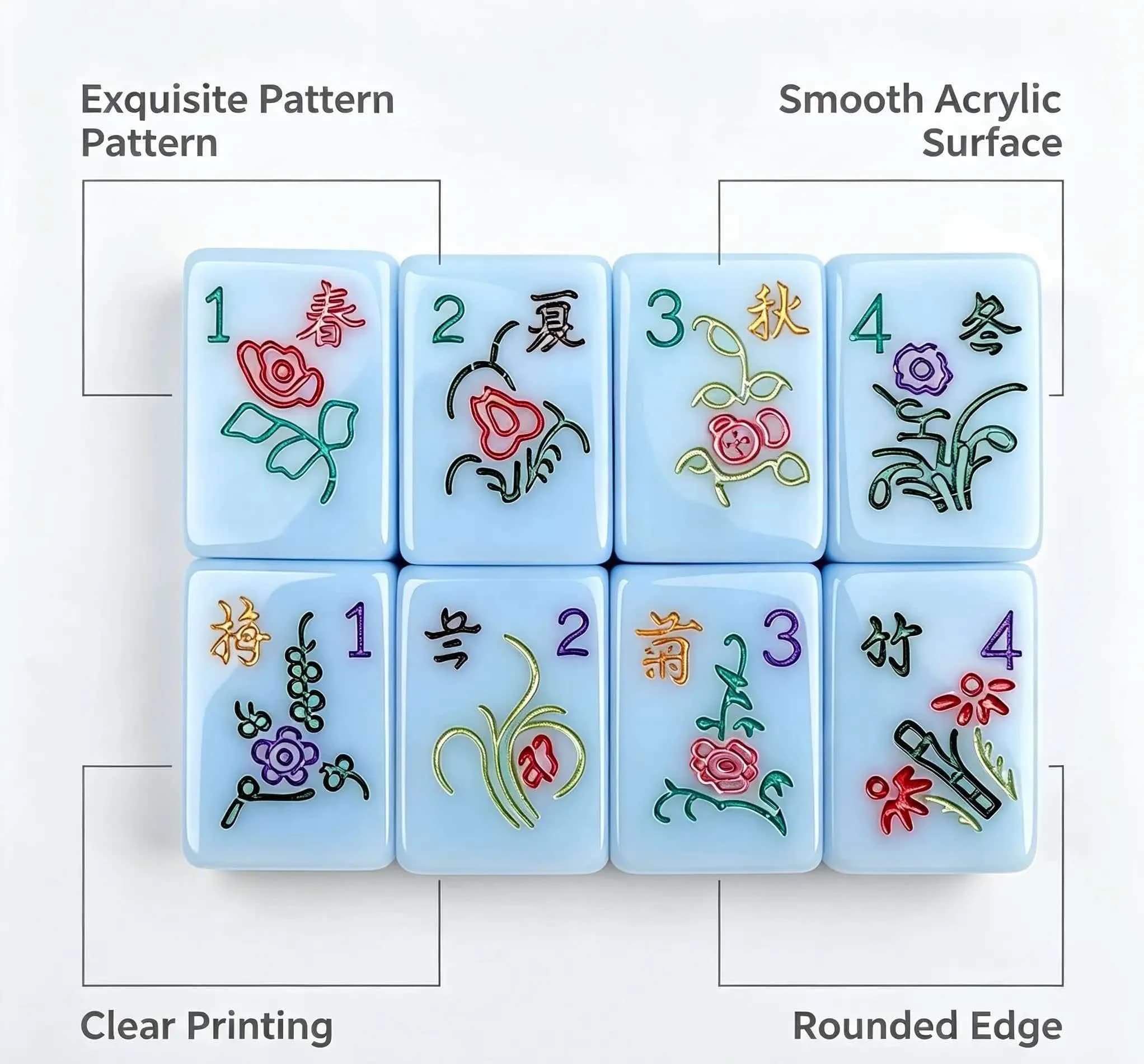 Classic Pastel Blue Mahjong Set American Style Acrylic Mah Jongg 160 Pieces Rounded Edge Table Game Christmas Gift