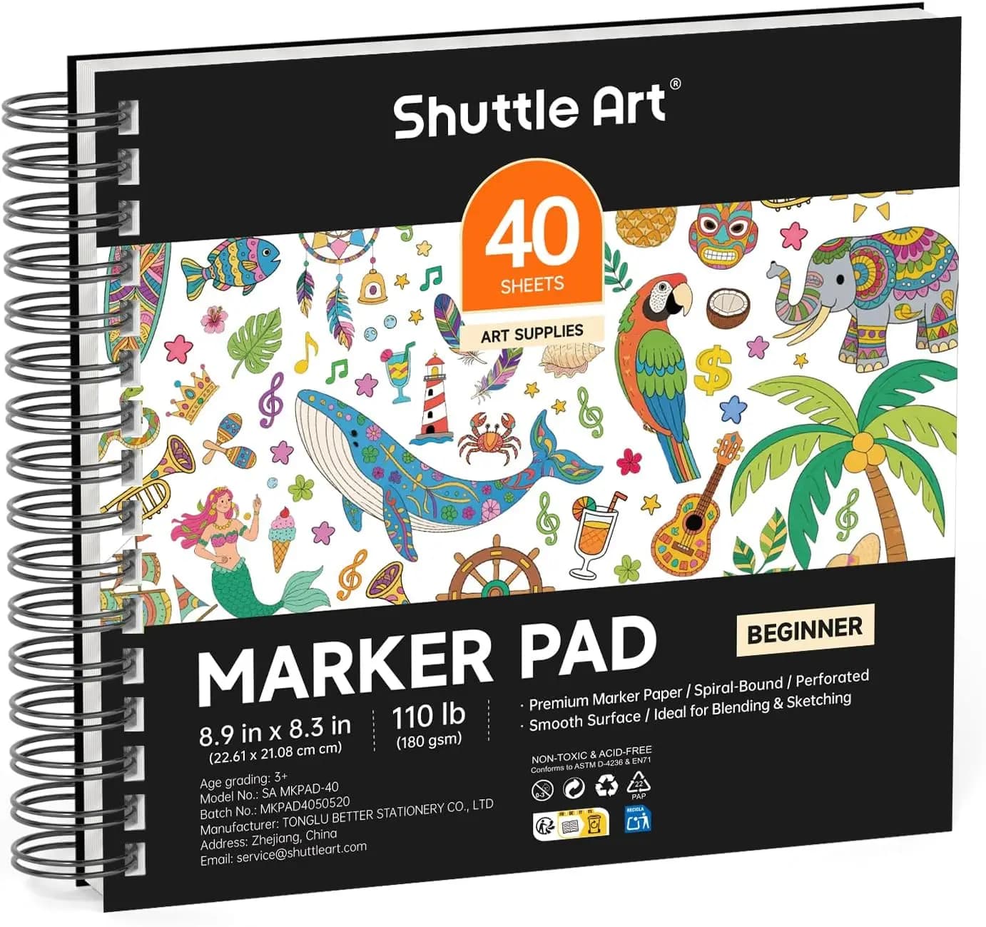 8.9x8.3" Sketchbook, 40 Sheets, 180GSM Bleedproof Paper, Spiral Bound for Markers & Pens