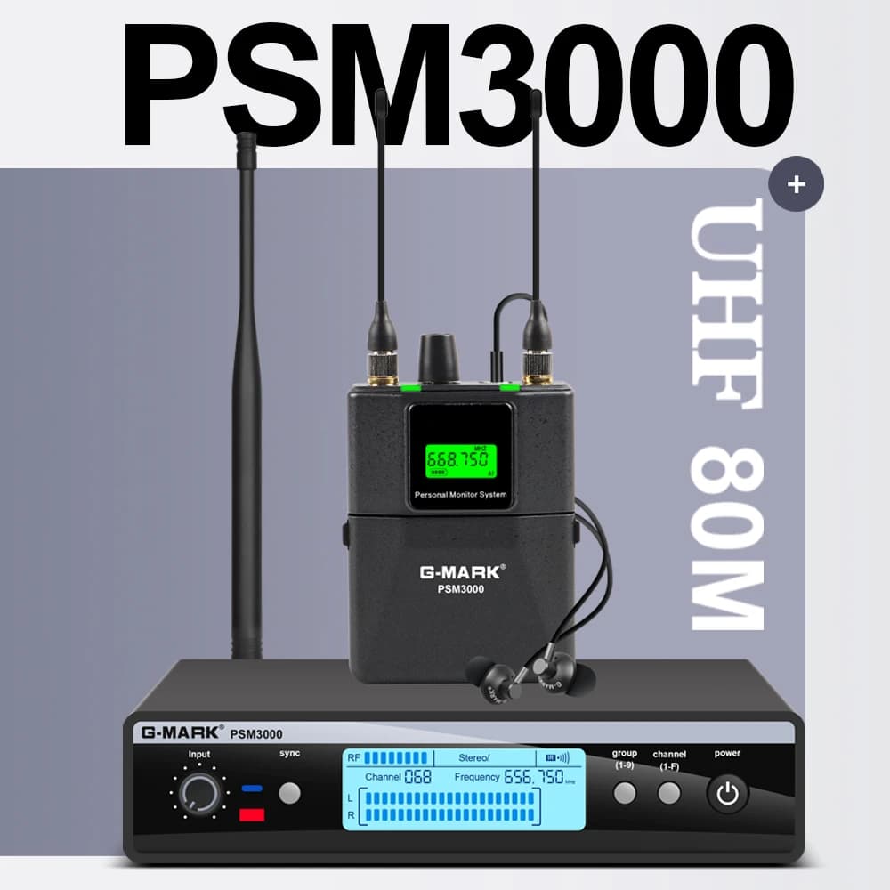 Sistema di monitoraggio in-ear stereo G-MARK PSM3000 wireless per palco, chitarra, studio, performance di band e spettacoli