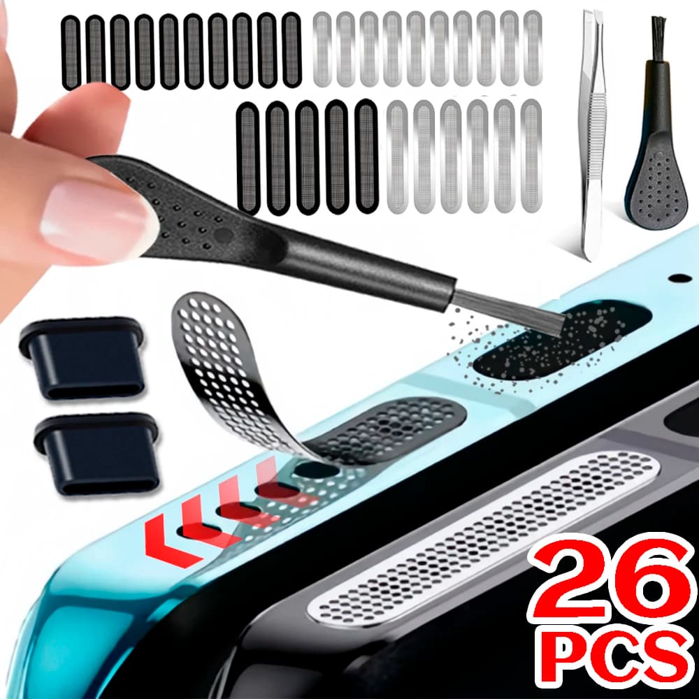 26-1Pcs for IPhone 17 Pro Max Metal Dustproof Net Sticker Anti-Dust Mesh Dust Plug with Cleaning Brush Tweezers for IPhone 17Air