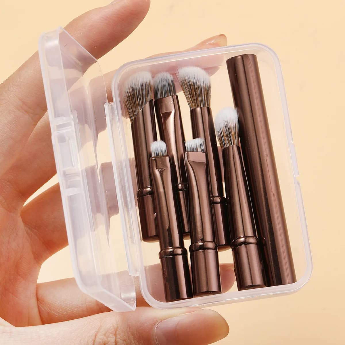 6Pcs Mini Travel Eyeshadow Brush Set Soft Fiber Bristle With Clear Storage Case Portable Detail Eye Makeup Cosmetic Tools