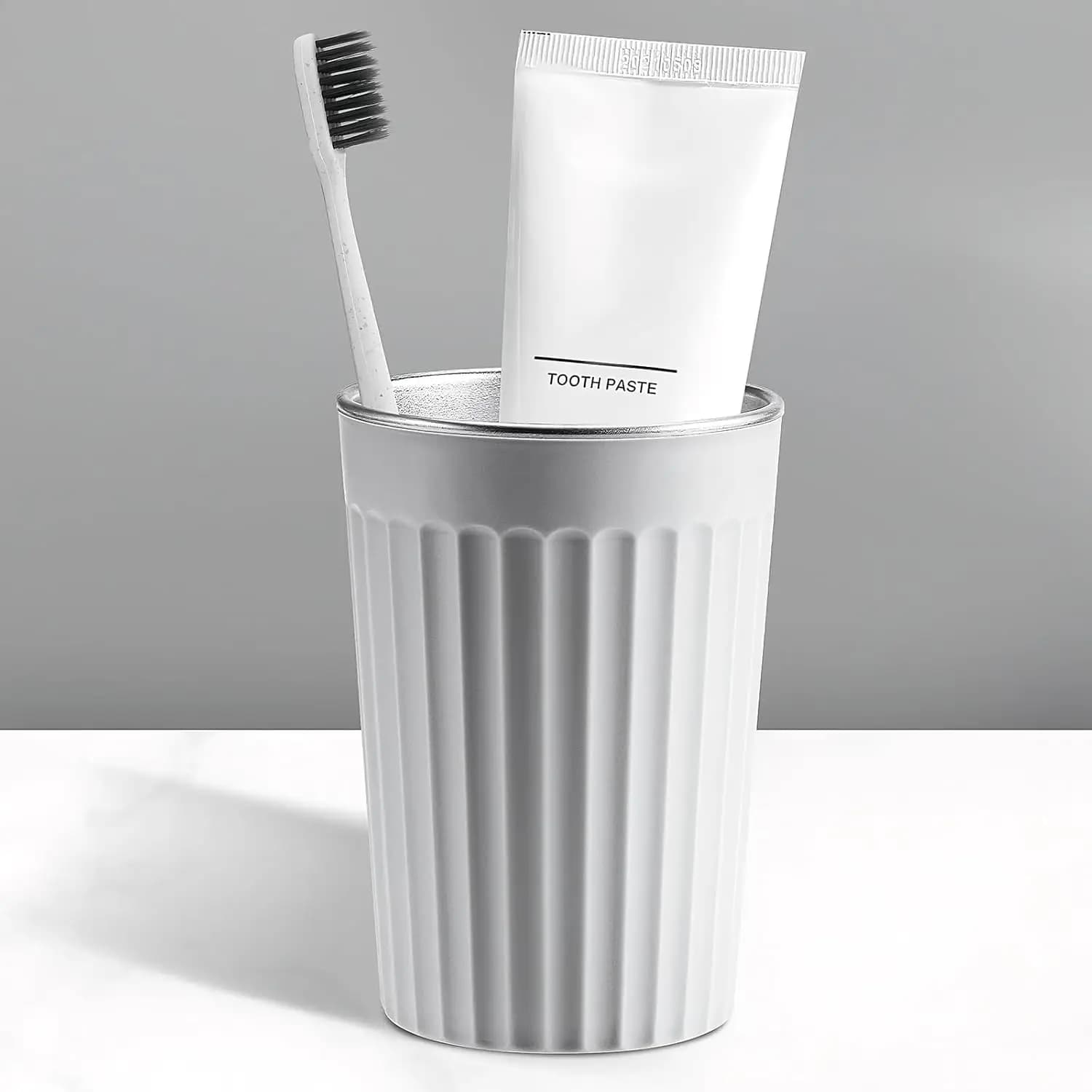 Portaspazzolino in acciaio inossidabile per bagno - Tazza infrangibile da 12 once con base antiscivolo, facile da pulire, grigio