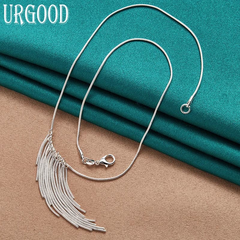 925 Sterling Silver Tassel Pendant Necklace 18 Inch For Women Party Engagement Wedding Fashion Jewelry