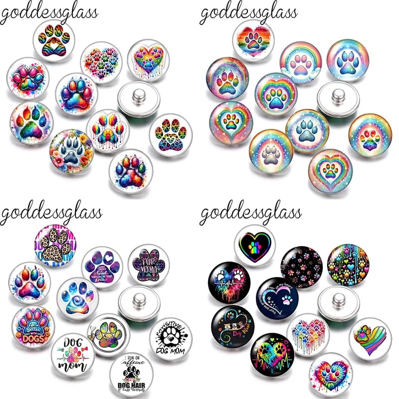 Cute Footprints Lovely Pet Cat Dogs footprint Photo 10pcs 12mm/18mm snap buttons for 12mm/18mm snap bracelets DIY jewelry