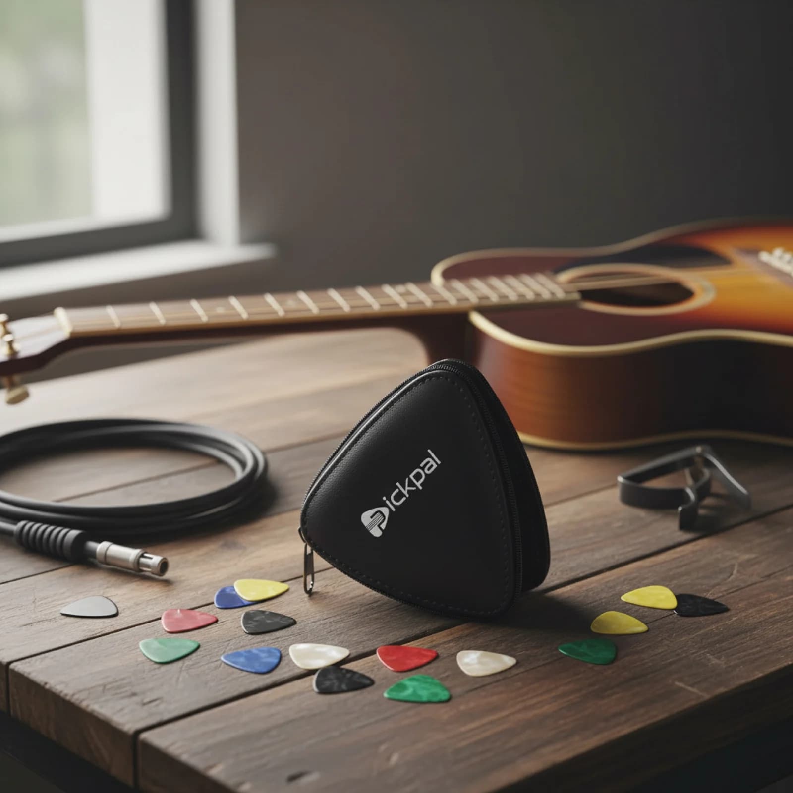 Custodia Porta Plettri per Chitarra in Pelle PU Antipolvere con Cerniera, Contiene Fino a 12 Plettri Standard per Chitarristi