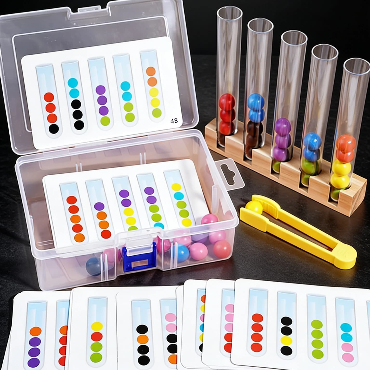 Children's Wooden Educational Toy Colorful Bead Sorting Tongs and Tweezers Develops Fine Motor Skills and Concentration Ages 3+