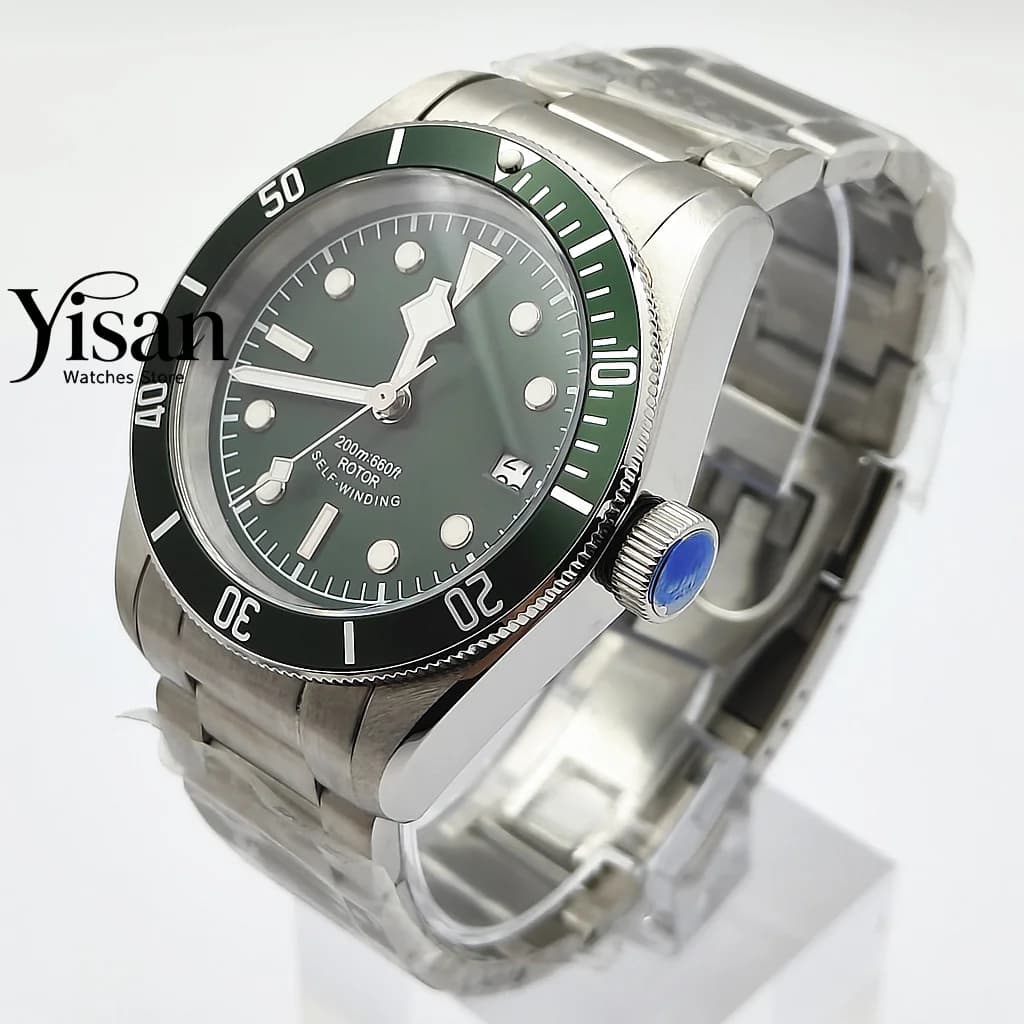 Nuovo orologio da uomo con movimento automatico da 41 mm, cassa in argento, orologio meccanico verde luminoso