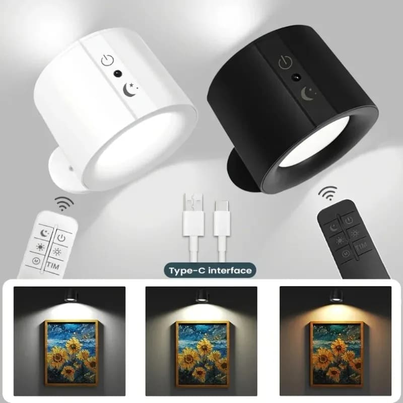 LED Wall sconce with Touch Control, 360° Rotating Double Head Lamp, 3 Colors, Wireless Wall Lights for Bedroom