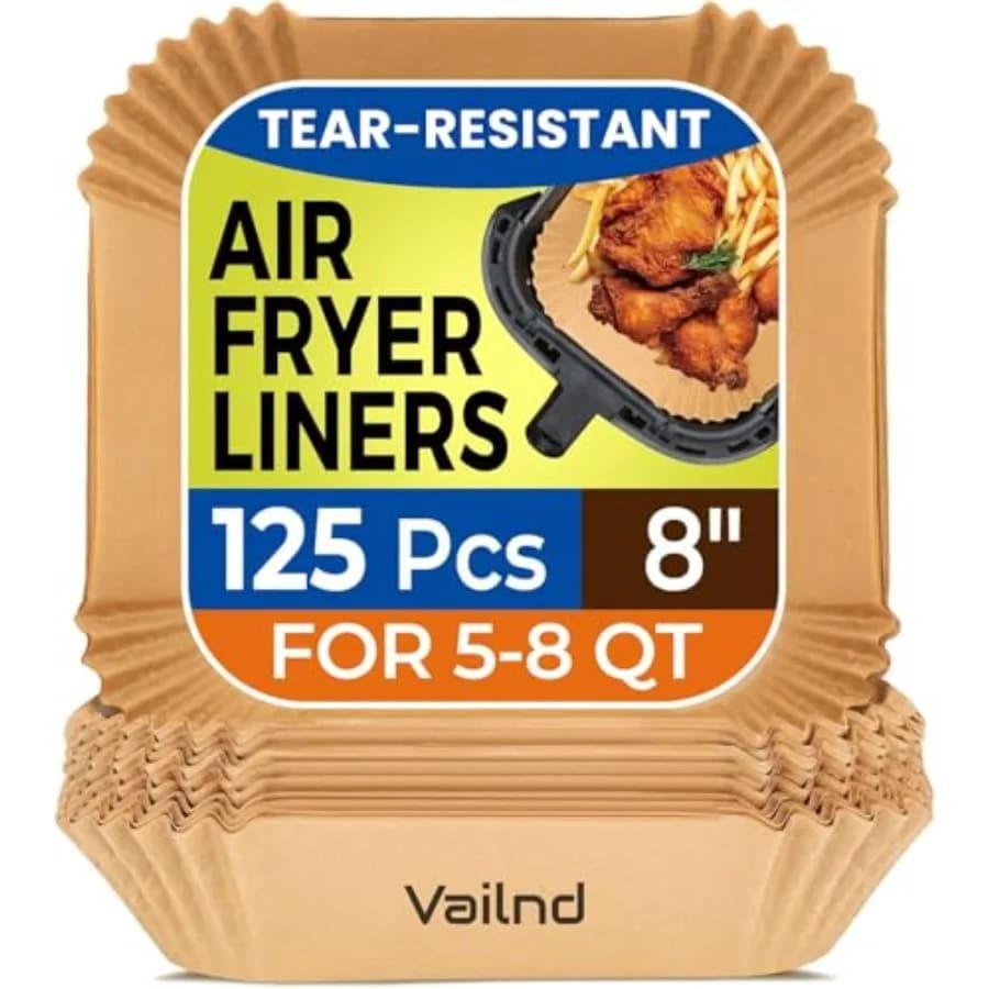 125 Pcs 8 Inch Square Air Fryer Paper, Bleach-Free Non-Stick Parchment Paper, Disposable Baking Liner for Home