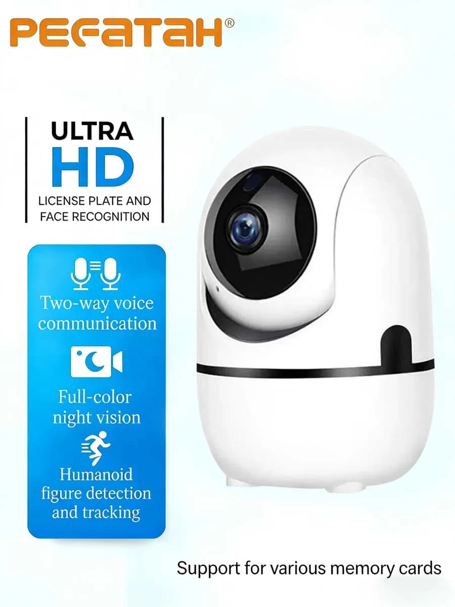 PEGATAH Smart Home Baby Monitor 360 ° Telecamera PTZ con Tracciamento Automatico, Rilevamento AI, Visione Notturna, Videocamera di Sicurezza Domestica