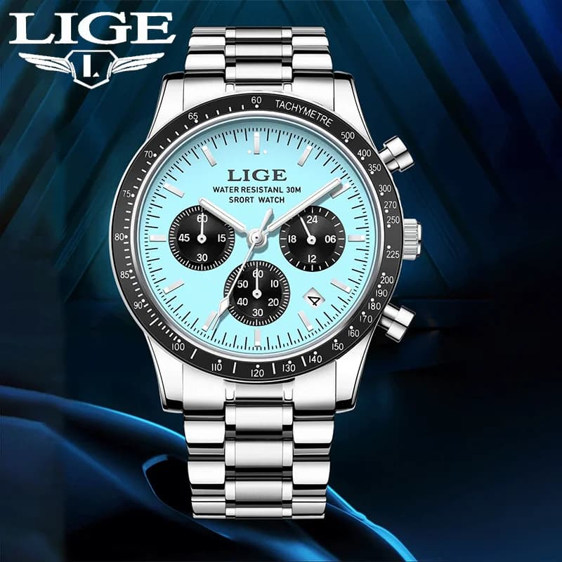 Orologi di Lusso LIGE per Uomo, Orologio al Quarzo con Calendario Luminoso, Marca Top, Sportivo, Impermeabile, in Acciaio Inossidabile