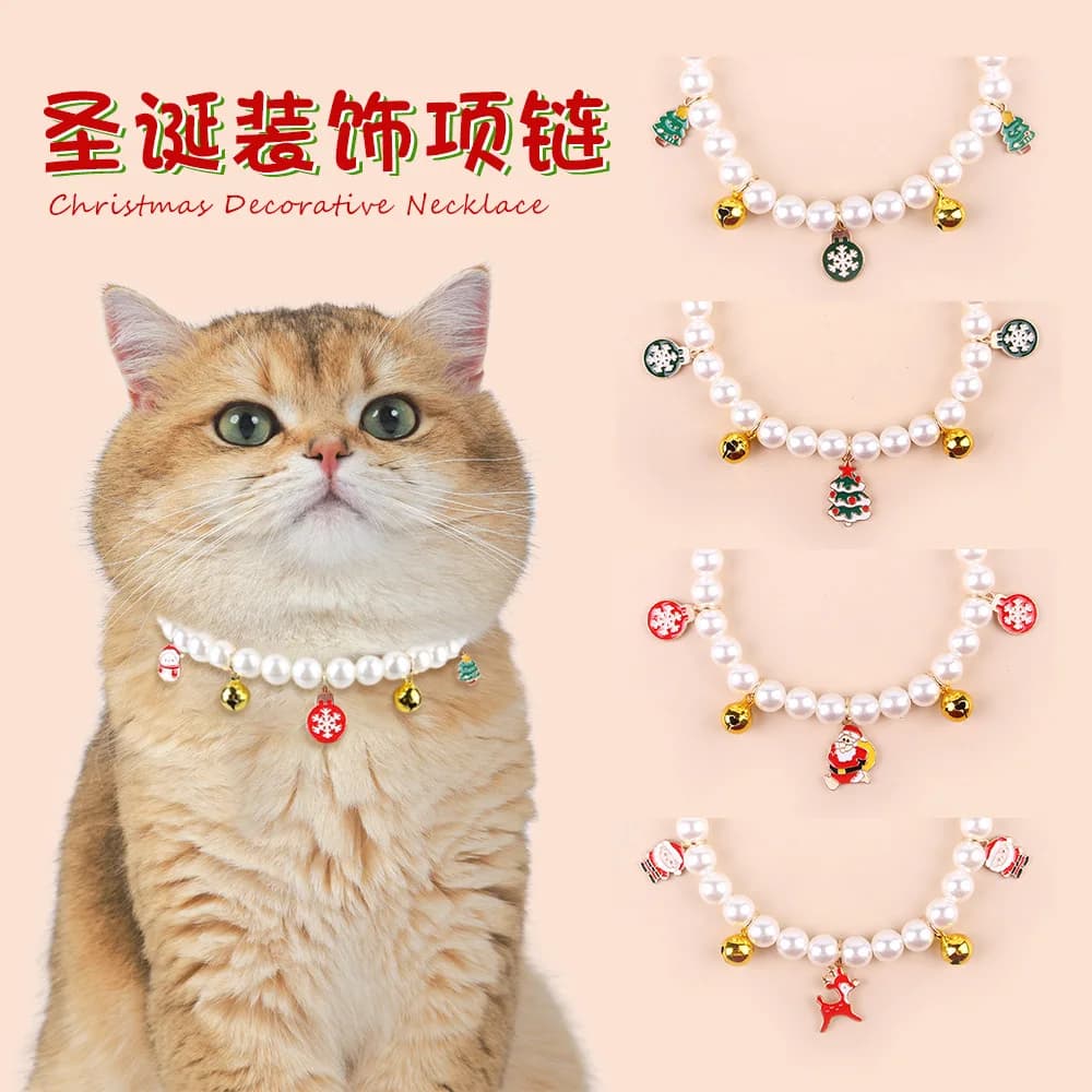Collana per cani Decorazioni della serie natalizia Simulazione di animali domestici Stringa di perle di plastica Albero di Natale Fiocco di neve Puntelli per fotografia