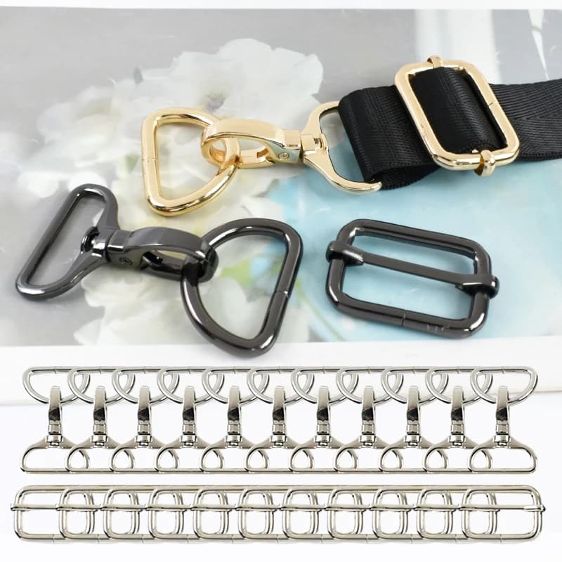 2/5 Set di Fibbie per Cinghie da Borsa 16-32mm, Moschettoni Girevoli in Metallo, Fibbie a D, Ganci a Scatto, Accessori Fai-da-Te