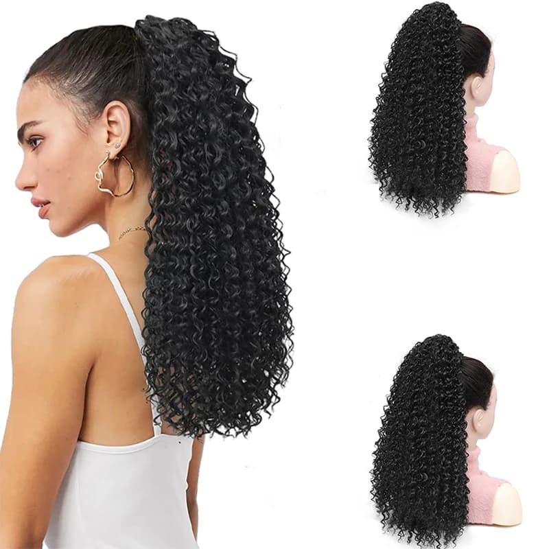 Horsetail Afro Ricci Synthetic Long Black with Elastic, Afro Ricci Hair Extension for Women