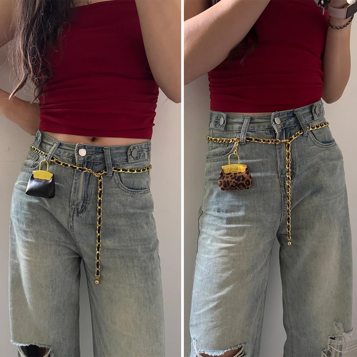 Marsupio a catena in pelle scamosciata Tracolla Borsa da cintura da DONNA Portafoglio in vita Marsupio alla moda Cintura da gioco staccabile