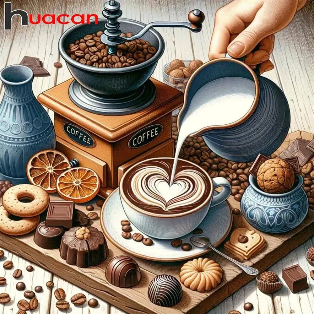 Huacan Diamond Painting Novelties Scenery Coffee Cup Full Round Square Diamond Mosaic Room Wall Decoration