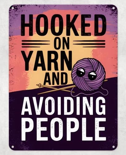 Hooked on Yarn Crochet Metal Poster Wall Tin Sign Man Cave Shed Home Plaque --Tin Sign