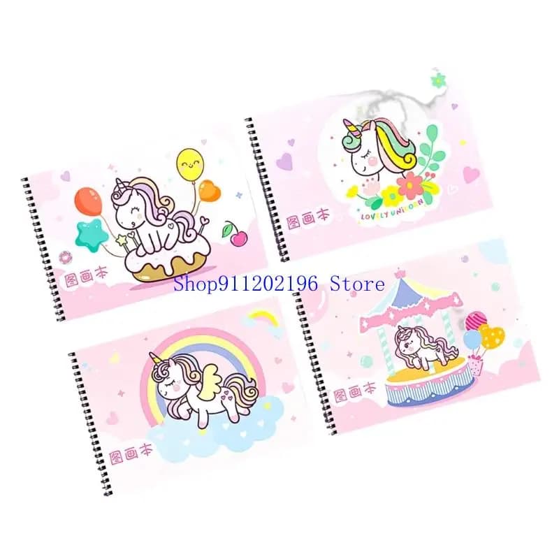 P82A 4Pcs Twin Coil Binding Drawing Book With 96 Cartoon Sticker 60 Pages Each Sketching Notebook for Kids Drawing Doodling
