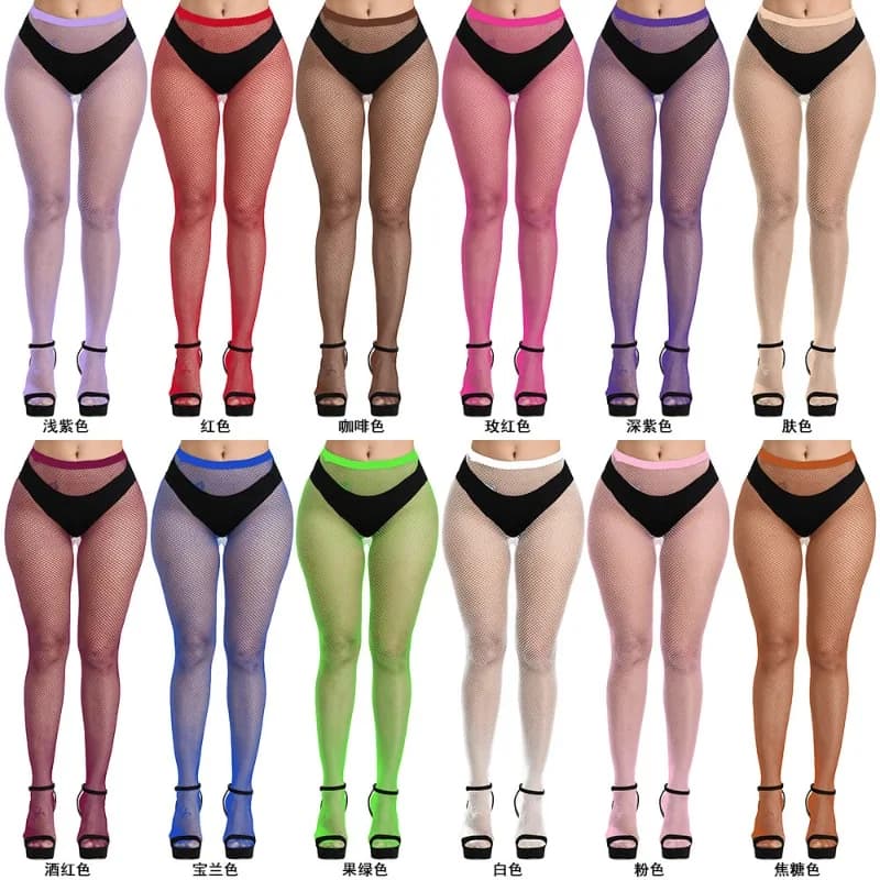 Classic Lace Small Mesh Petite Women Tights Pantyhose Paired with Ripped Jeans Women's Colorful Elastic Fishing Net Stockings