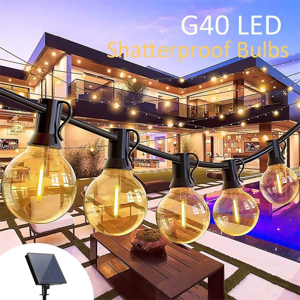 Outdoor 40LED G40 lampadine matrimonio campeggio Decor lampada Solar Power String Lights ghirlande illuminazione fata per Party Garden Christmas