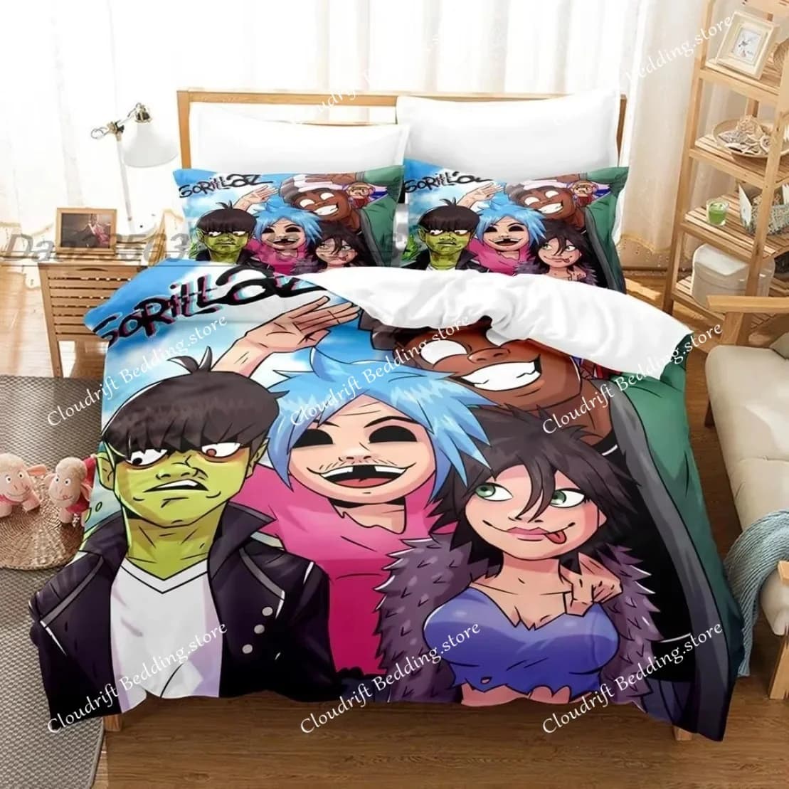 Set di biancheria da letto Music Band Gorillaz, copripiumini stampati in 3D, copripiumino per camera da letto, letto singolo, king size