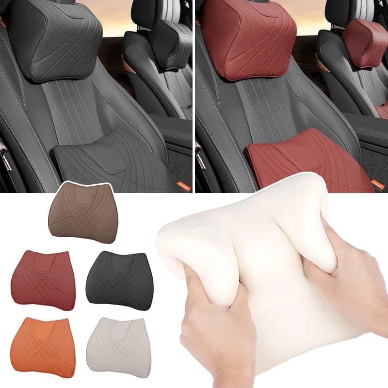 Cuscino ergonomico per poggiatesta in memory foam per auto, comoda guida per supporto per collo e vita, cuscino per schienale per auto in pelle PU traspirante