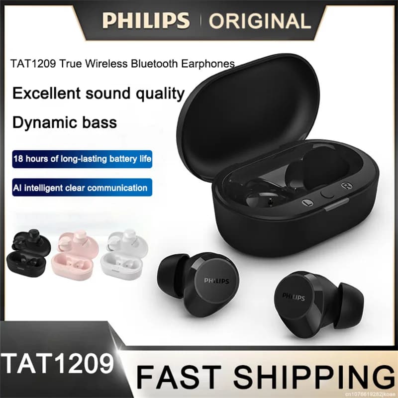 Original Philips TAT1209 Earphones Real Wireless Bluetooth 5.3 Earbuds HiFi HD Mic Call Headphones Touch Control Long Standby