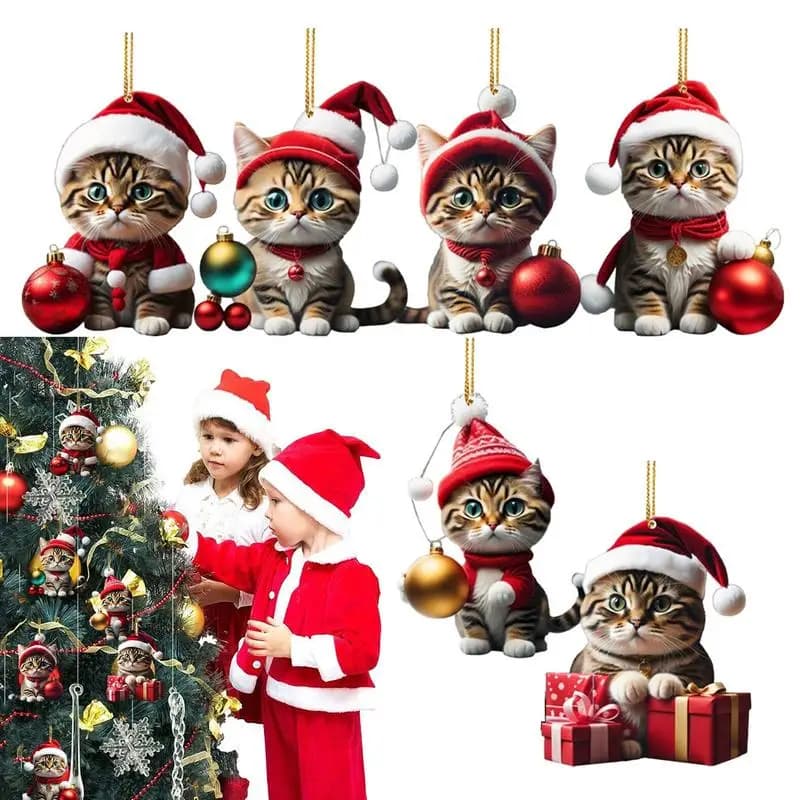 Cartoon Cute Cat Albero di Natale Pendenti 2D Acrilico Appeso Ornamenti Home Party Decorazione di Natale 2023 Navidad Regalo di Capodanno