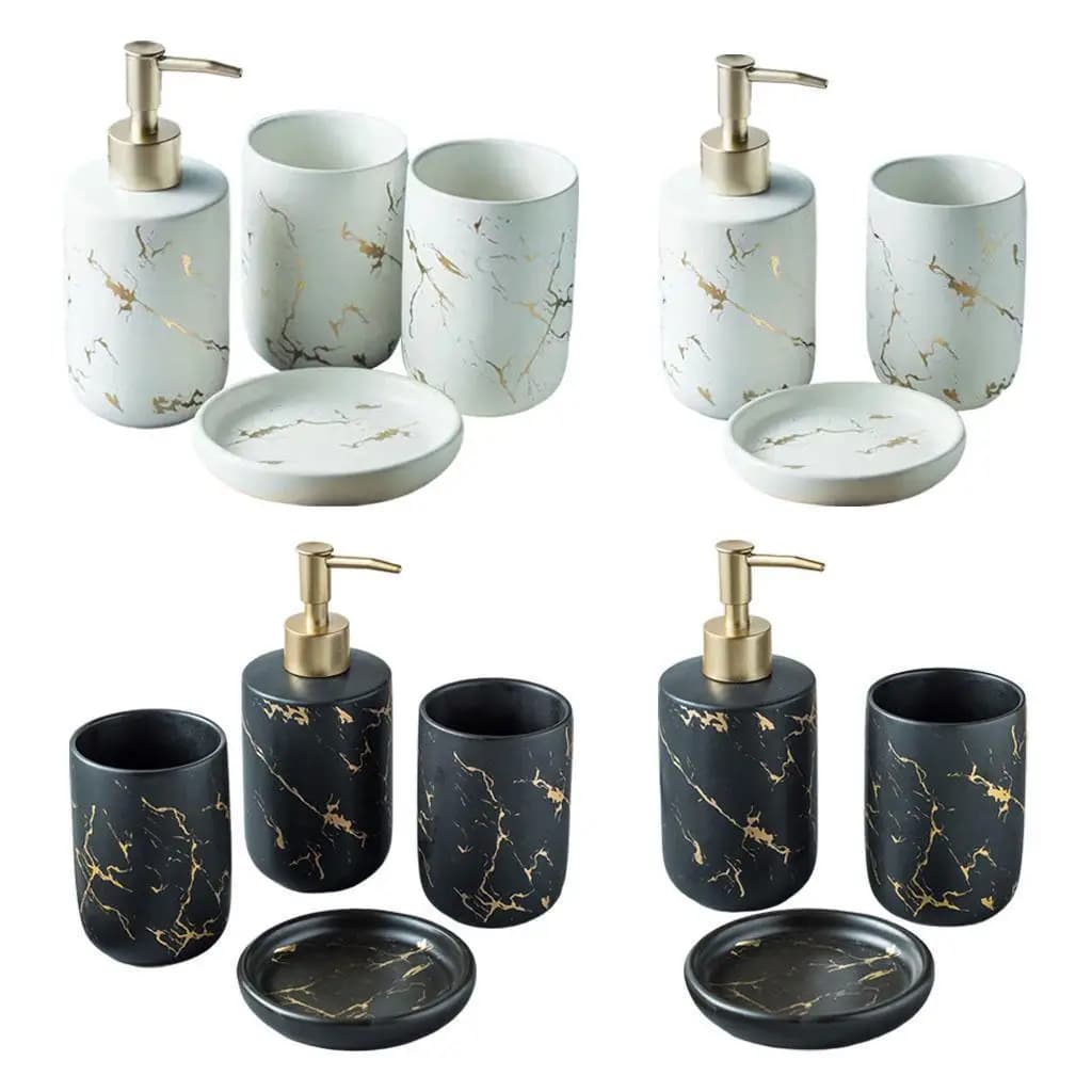Set di accessori da bagno in ceramica effetto marmo, dispenser per lozione e portasapone