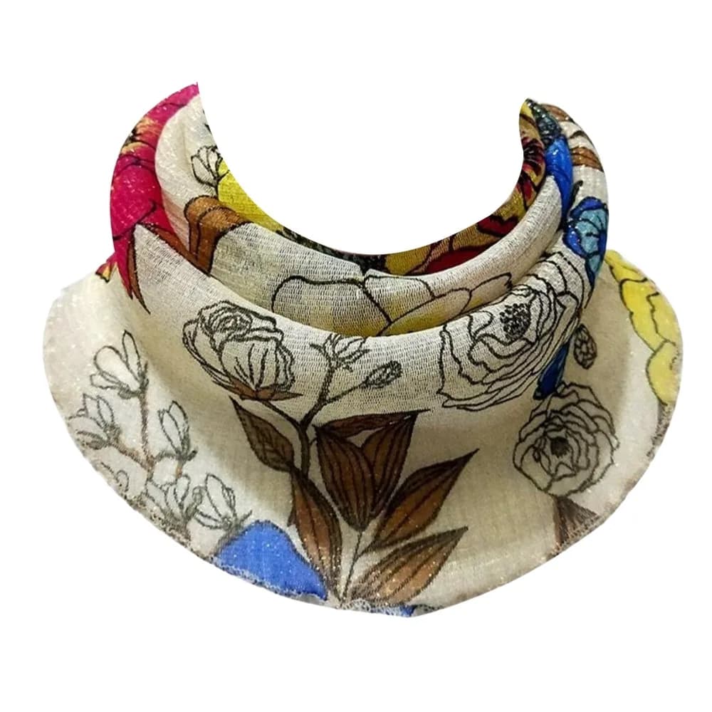 Elegante Sciarpa in Chiffon con Stampa Floreale, Copricollo Traspirante con Laccetti per le Orecchie, Protezione Anti-UV, Velo Leggero per Escursioni all'Aperto