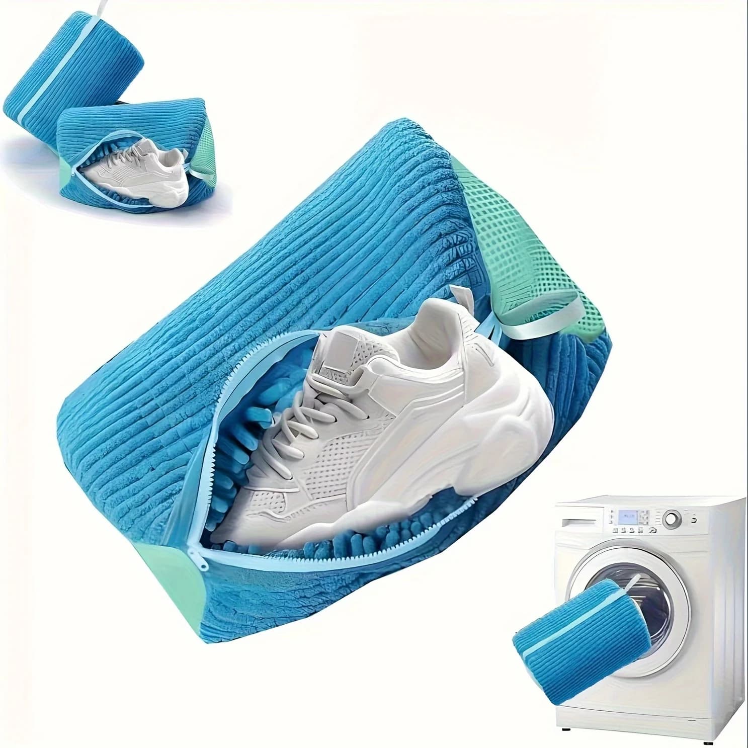 1PC Borsa per lavatrice per scarpe per lavatrice e asciugatrice Tessuto morbido in ciniglia con fodera soffice Rumore-adatto per scarpe da ginnastica e scarpe Borse per la lavanderia