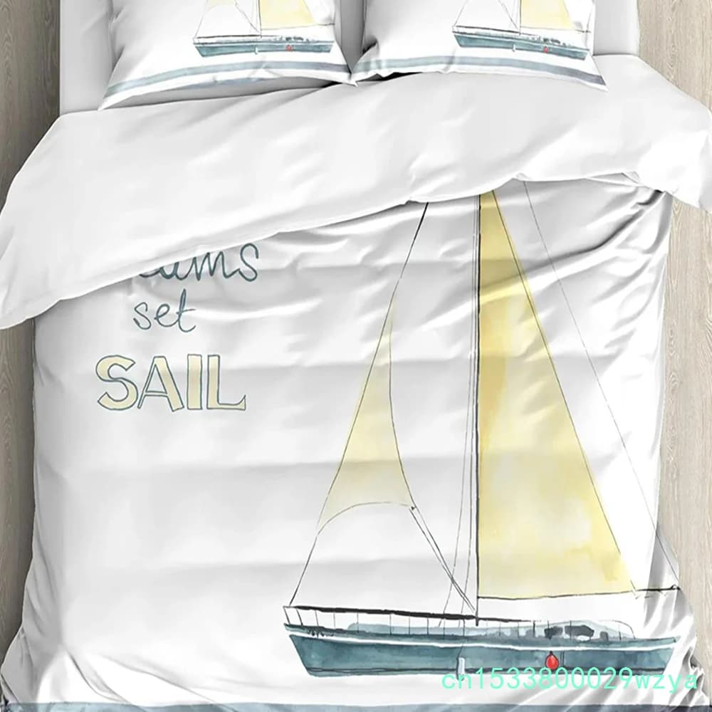 Nautical Anchor Ship Lighthouse Whale Art 3pcs Bedding Set For Double Bed Home Textile Duvet Cover Quilt Cover Pillowcase