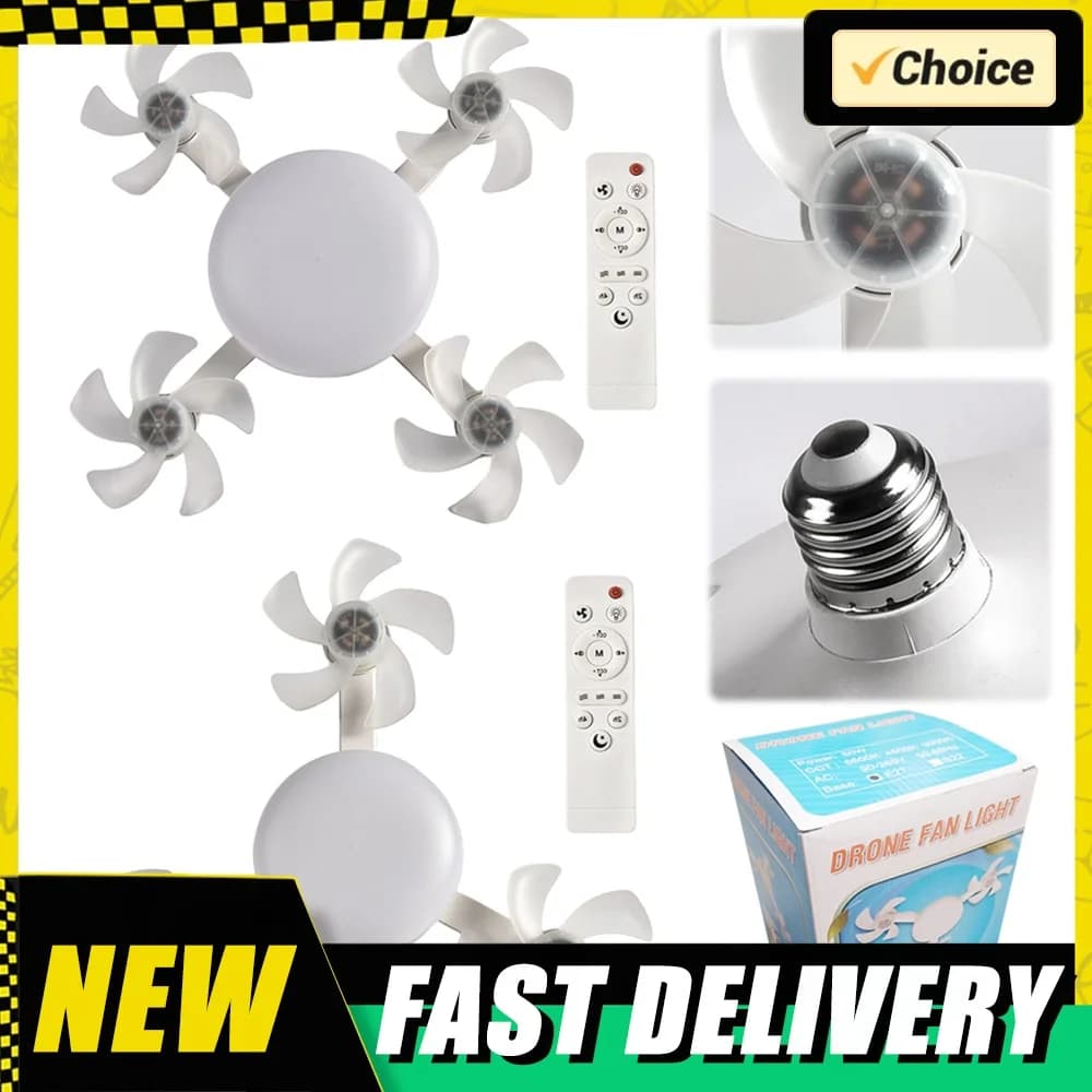 E26/E27 Screw in Ceiling Fan Light Hanging LED Drone Ceiling Fan Lights with Remote Dimmable Socket Light Bulb Fans for Bedroom