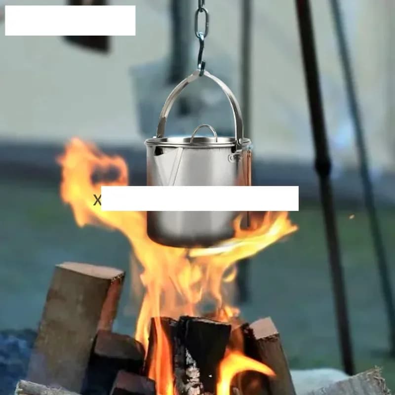 Stainless Steel Camping Kettle Cookware Portable Campfire MilitNM76