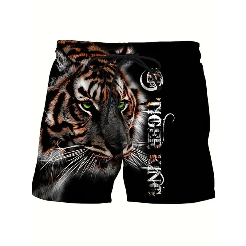 Tiger Graphic Beach Shorts For Men New Animal 3D Printed Board Shorts Summer Casual Vacation Short Pants Loose Surf Swim Trunks