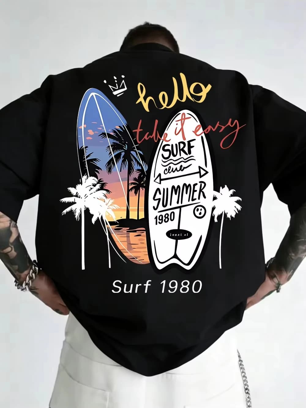 European And American Men's Summer Surfboard Landscape 3D Print Micro Elastic Breathable Round Neck T-Shirt Outdoor Casual Top