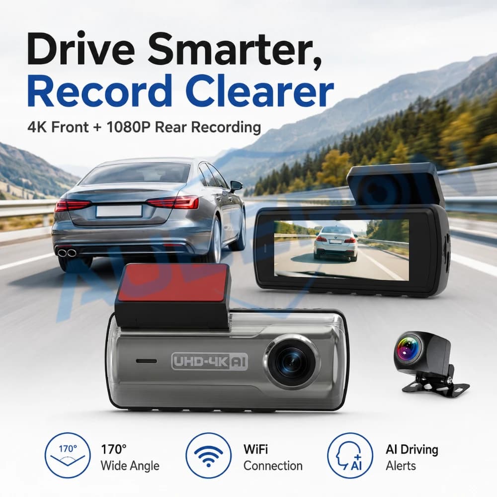 4K UHD Car DVR Dash Camera Front Rear View Recorder 170° Wide Angle Lens WiFi Smart Driving Camera Night Vision Loop Recording