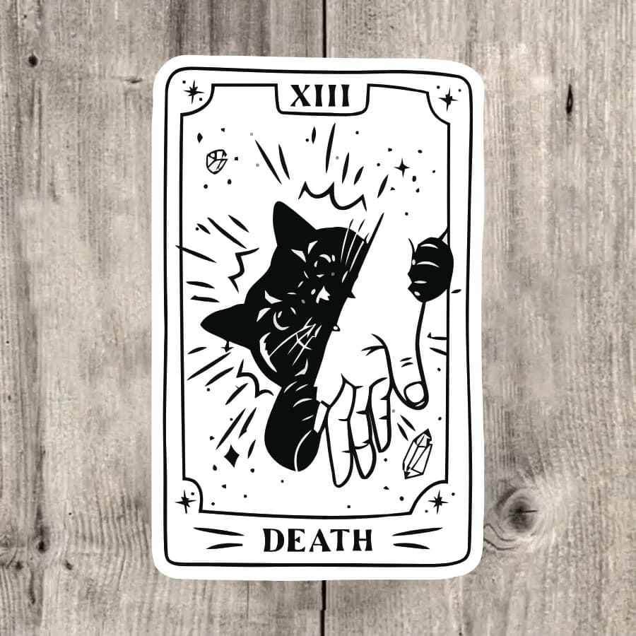 4Pcs Holographic Death Tarot Stickers, Mini Black Cat Waterproof Vinyl Decals for Car Laptop Water Bottle