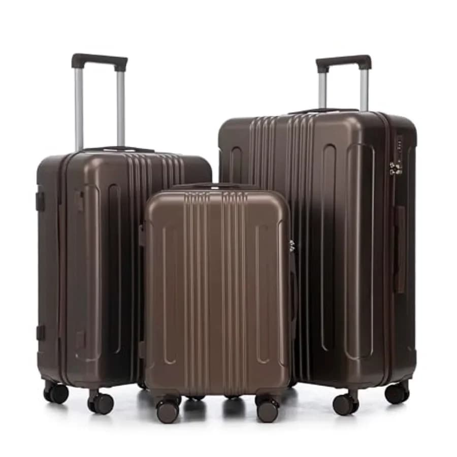 Luggage Sets 3 Pcs, Hardside Suitcase Set for Travel, Polycarbonate, Black, Lightweight Scratch-Resistant with 360 Wheels TSA L