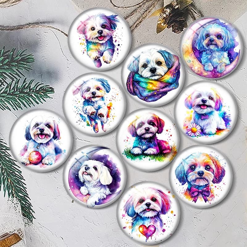 Watercolor Dog Design 10pcsColoured drawing12mm/16mm/18mm/25mm Round Photo Glass Cabochon Demo Flat Back Making findings