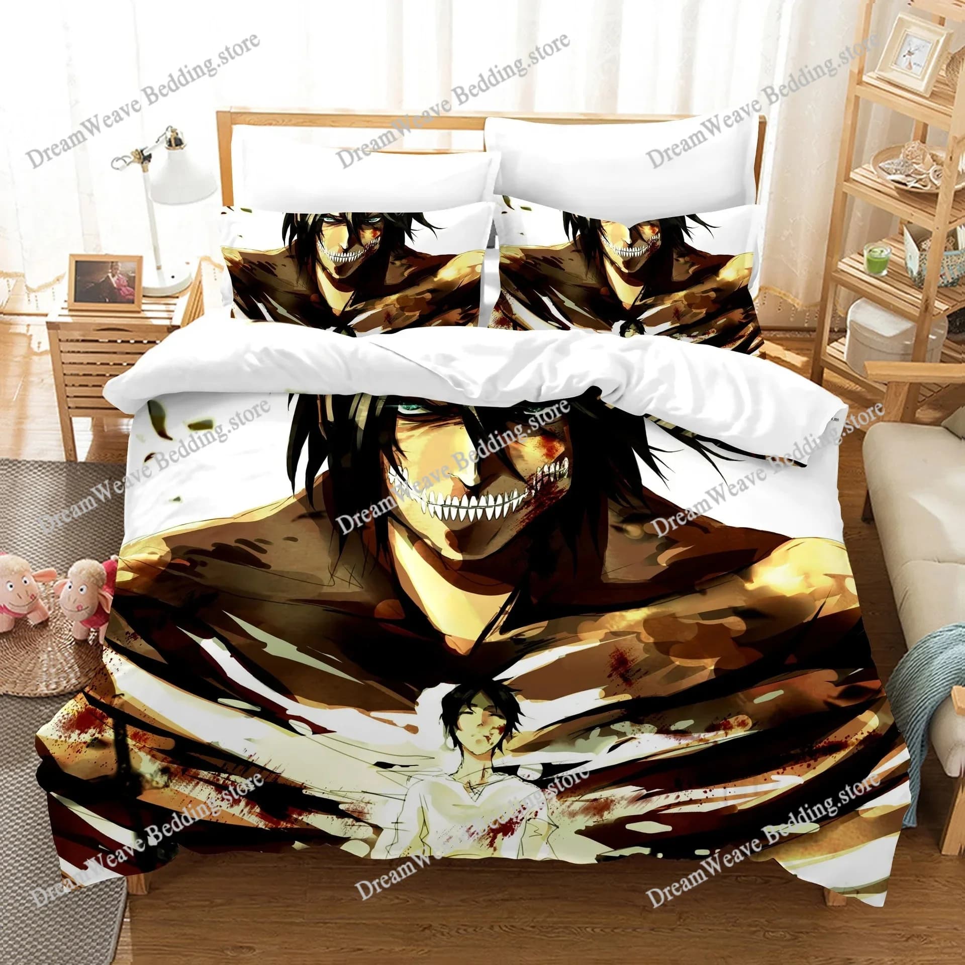 Set di Biancheria da Letto Stampato in 3D con Tema Anime Attack on Titan, Copripiumino per Camera da Letto, Piumino Singolo, Matrimoniale, King Size, Coperta, Tessili per la Casa
