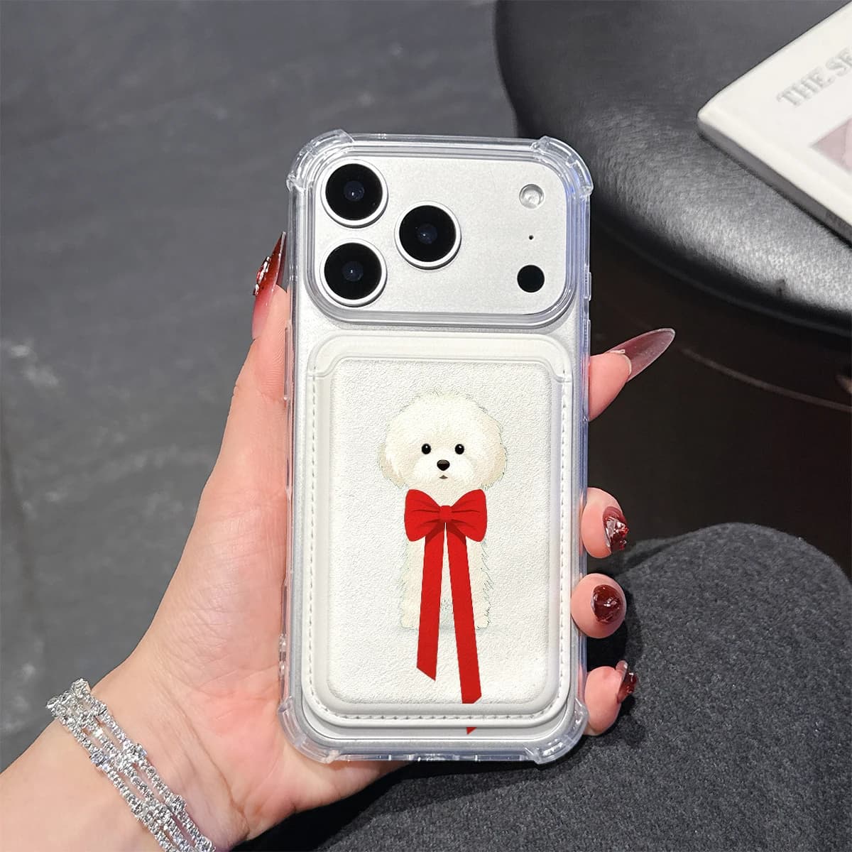 Maltese with Red Bow Phone Case For iPhone 17 16 15 14 Pro Max Plus Wallet Pocket Transparent Soft TPU for Magnetic Phone Case