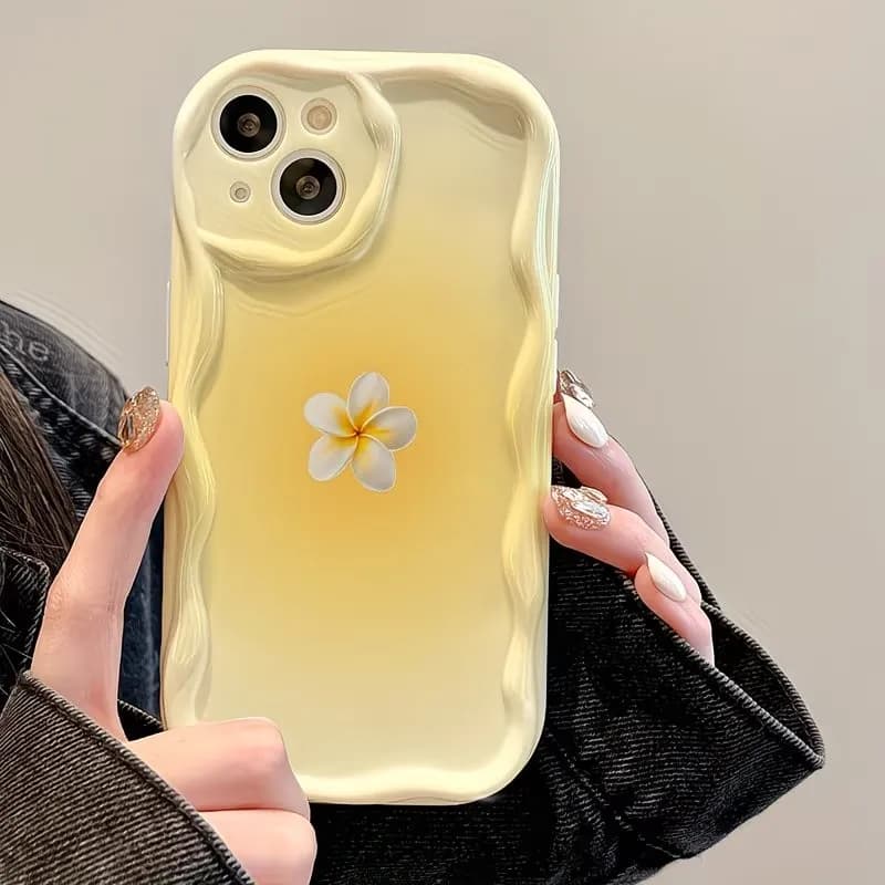 Custodia Morbida per iPhone 16 13 15 11 12 14 17 Pro Max Plus 17E 16E con Motivo a Petali di Crisantemo Sfumato e Cornice Ondulata