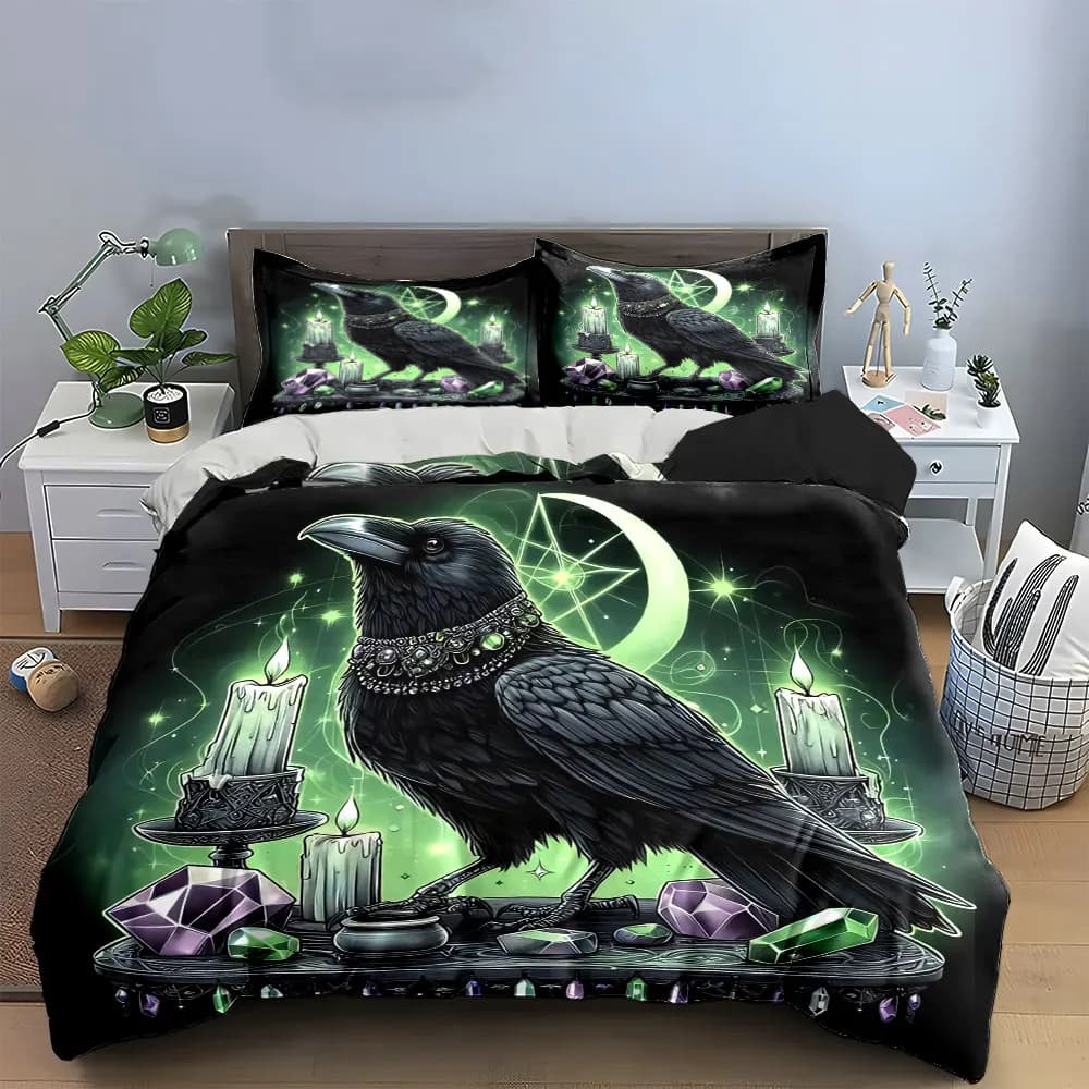 Set di Candele Decorative Gotiche Raven, Set di Biancheria da Letto con 1 Copripiumino e 2 Federe, Singolo, Matrimoniale, King, Queen, Regalo