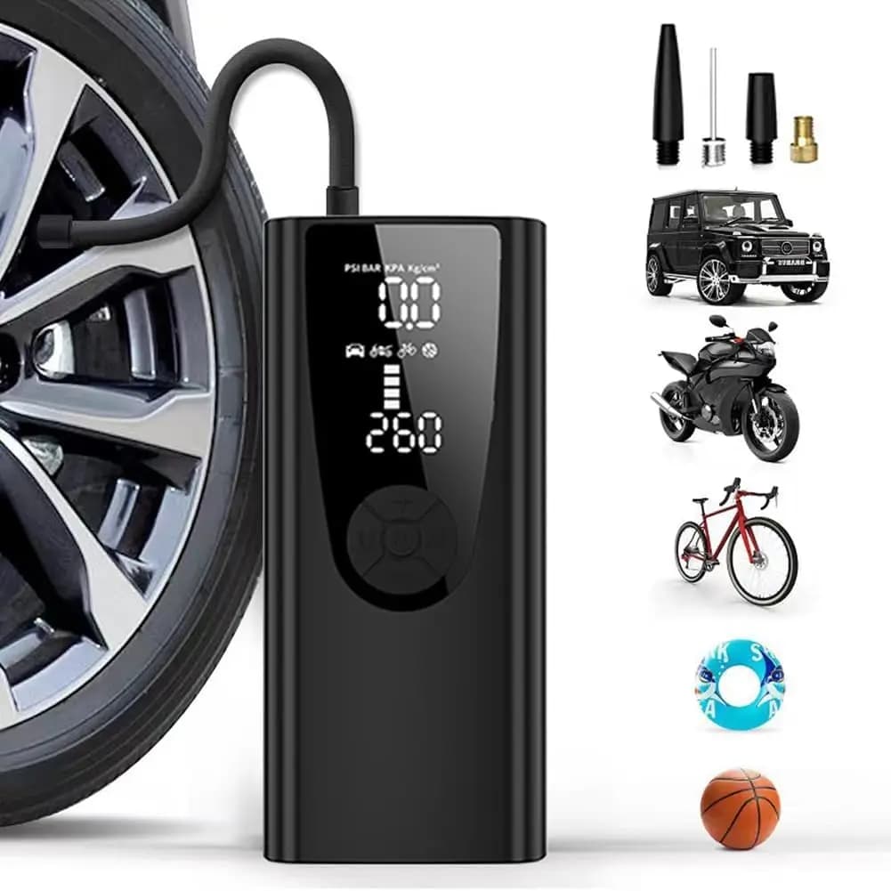 Gonfiatore portatile per pneumatici con manometro digitale, compressore d'aria da 120 PSI per auto, moto, bici elettriche e bicicletta - Luce a LED