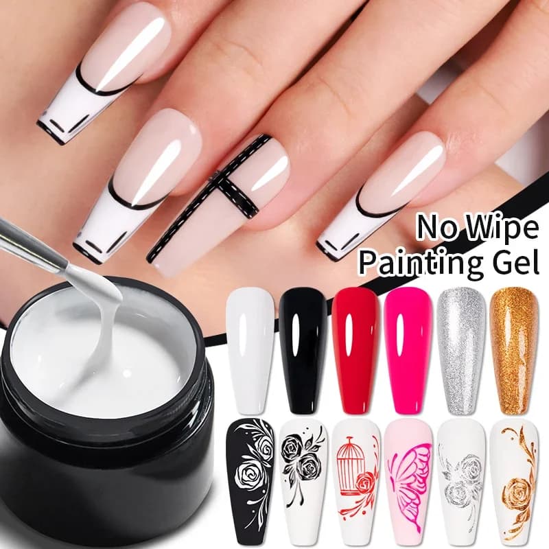 AWStorG 5g 4 in 1 Gel Vernice Senza Residui Nero Bianco Colorato Liner per Nail Art Glitter UV Gel Top Coat Smalto per Manicure