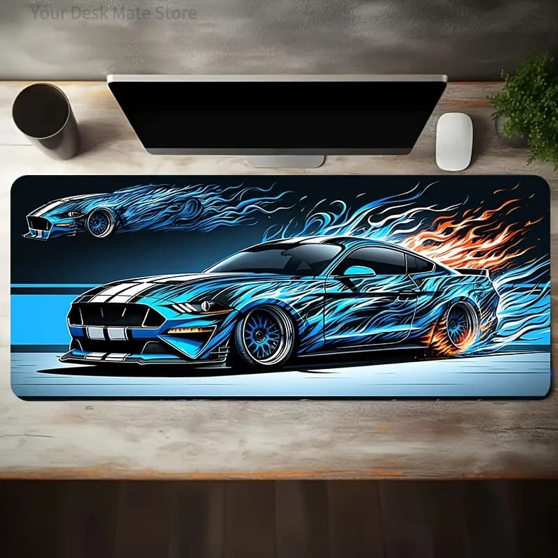 Tappetino per Mouse da Gaming Grande con Grafica Cool Blue Car Dual-Flame, Base in Gomma Antiscivolo Lavabile