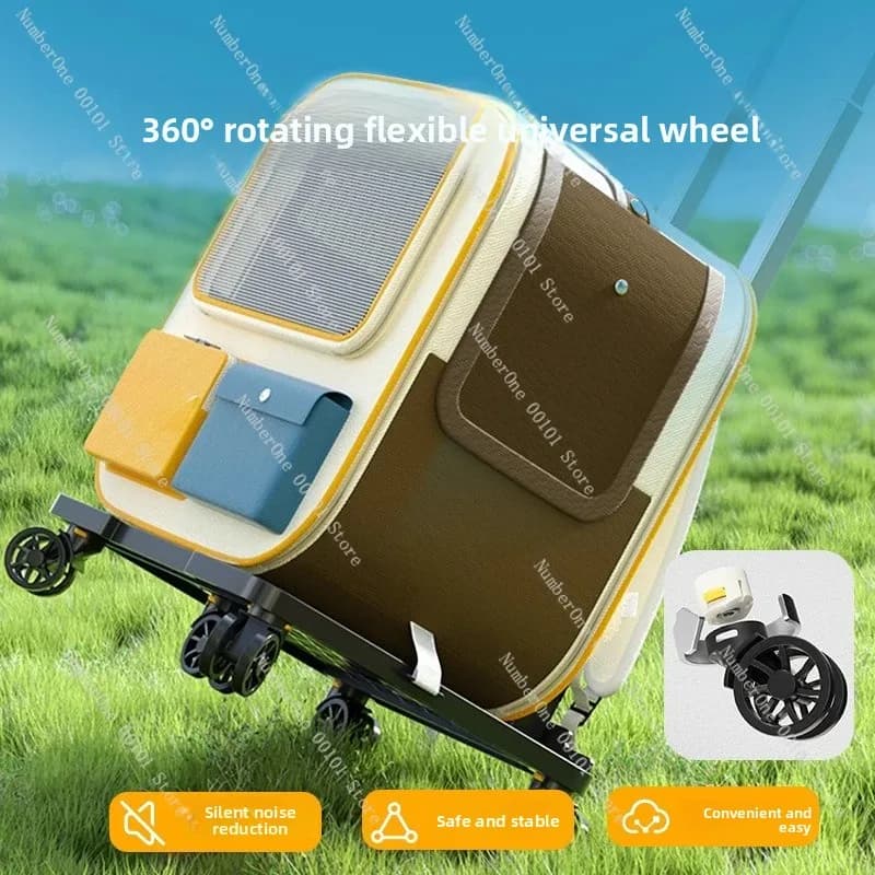 Dog Trolley Case Portable Cat Backpack, Large Capacity Pet Rolling Bag Carrier, Travel Pet Backpack on Wheels